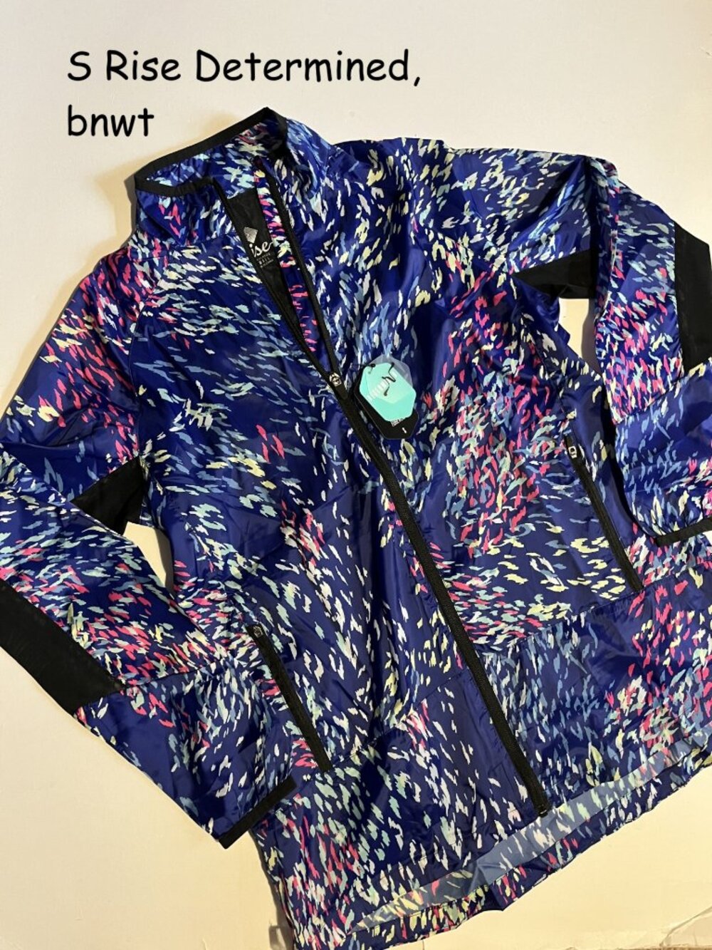 Small Lularoe Rise Determined Lightweight Jacket, blue with colorful flecks